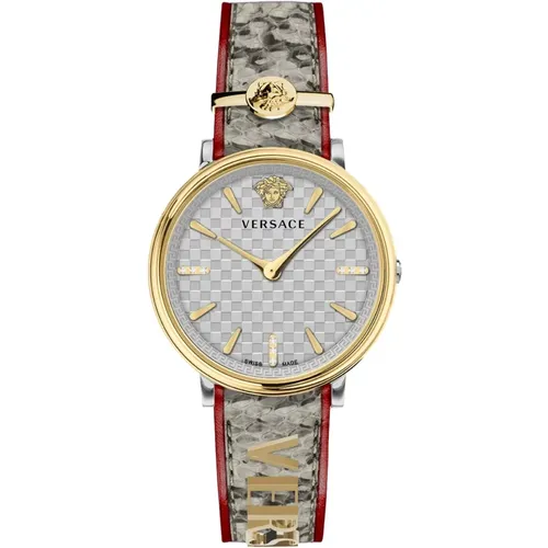 Watches, male, , Size: ONE SIZE V-Circle Leather Watch with Logo - Versace - Modalova