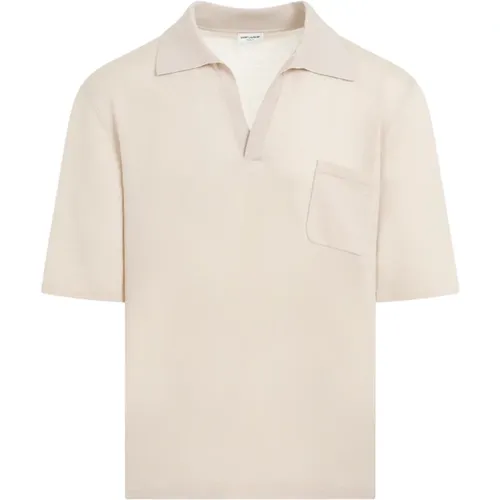 Ecru Wool Polo Shirt , male, Sizes: M, L - Saint Laurent - Modalova