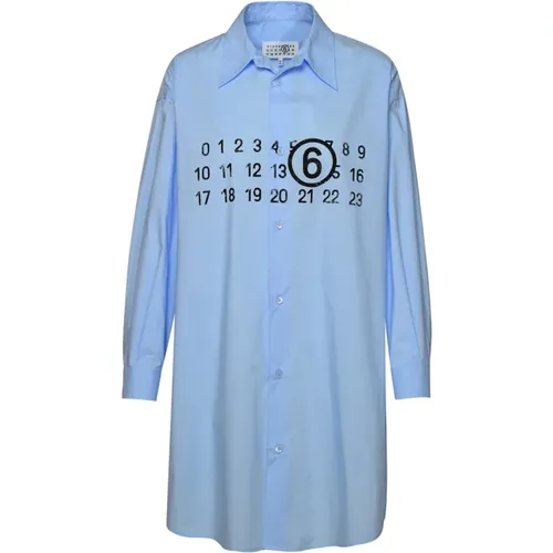Hellblaues Baumwollhemd mit Numerischem Signature-Print , Damen, Größe: S - MM6 Maison Margiela - Modalova