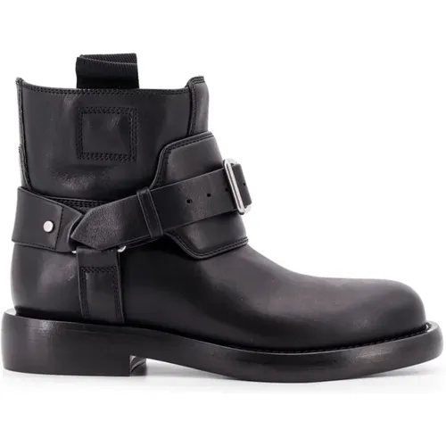 Schwarze Leder-Stiefeletten mit Schnalle - Burberry - Modalova