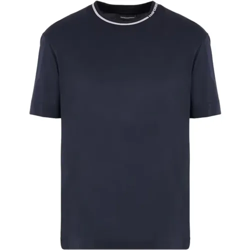 Blau Kurzarm Regular Fit Jersey T-Shirt , Herren, Größe: S - Emporio Armani - Modalova