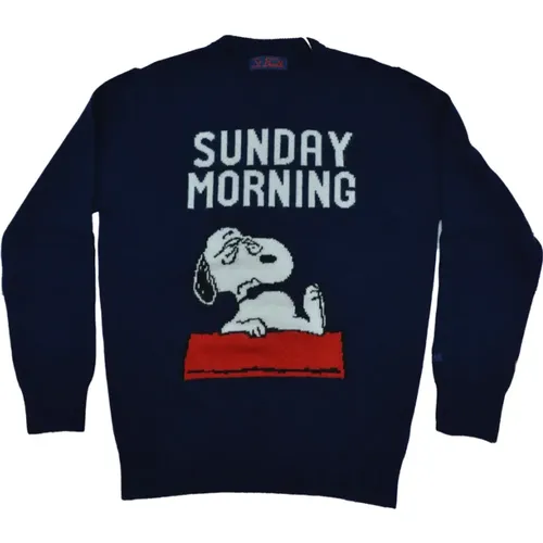 Round-neck Knitwear, male, , Size: XL Cashmere Sweater Snoopy Sunday Morning - MC2 Saint Barth - Modalova