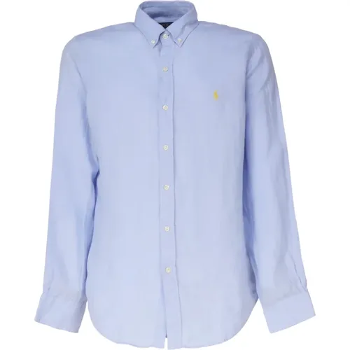 Blaues Leinenhemd mit Pony-Muster , Herren, Größe: M - Polo Ralph Lauren - Modalova