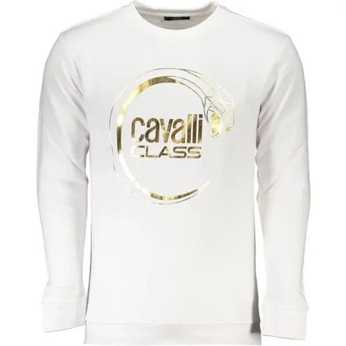 Weißer Baumwoll-Sweatshirt mit Print-Logo , Damen, Größe: 2XL - Cavalli Class - Modalova
