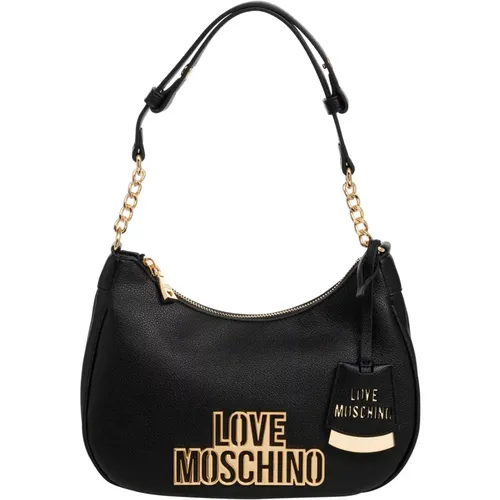 Shoulder Bags, female, , Size: ONE SIZE Chic Logo Hobo Bag with Zip - Love Moschino - Modalova