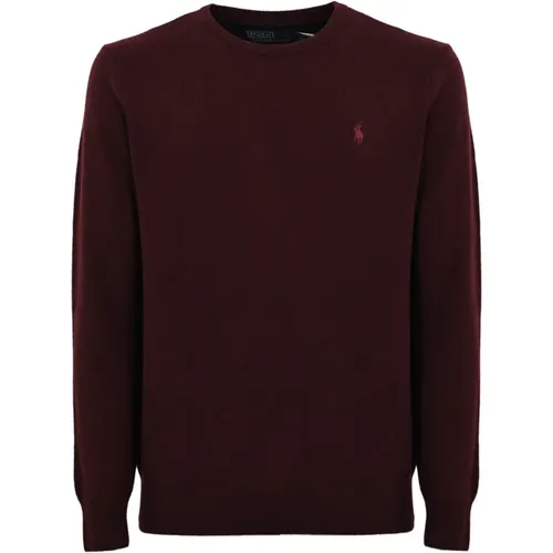Round-neck Knitwear, male, , Size: 2XL Bordeaux Wool Sweater Long Sleeve - Polo Ralph Lauren - Modalova