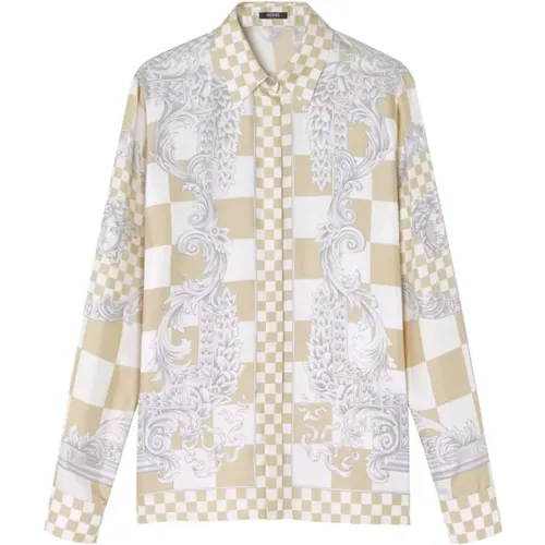Silver Baroque` Print Formal Shirt , female, Sizes: S, XL - Versace - Modalova