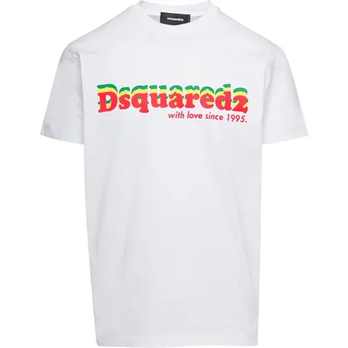 Weißes T-Shirt mit Logo-Print , Herren, Größe: M - Dsquared2 - Modalova