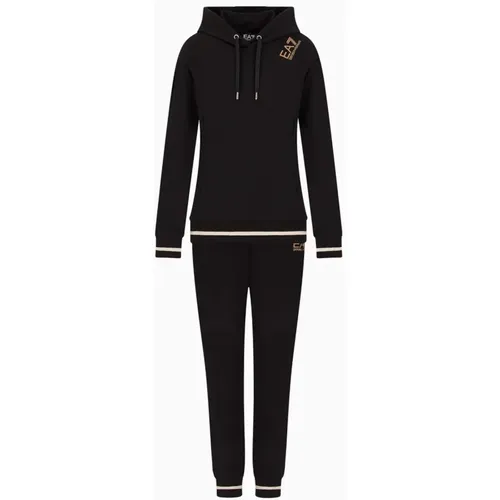 Schwarzes Baumwoll-Stretch-Hoodie-Jogger-Set , Damen, Größe: XS - Emporio Armani EA7 - Modalova