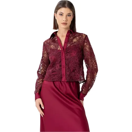 Shirts, female, , Size: XS Lace Effect Long-Sleeved Soft Blouse - Kocca - Modalova