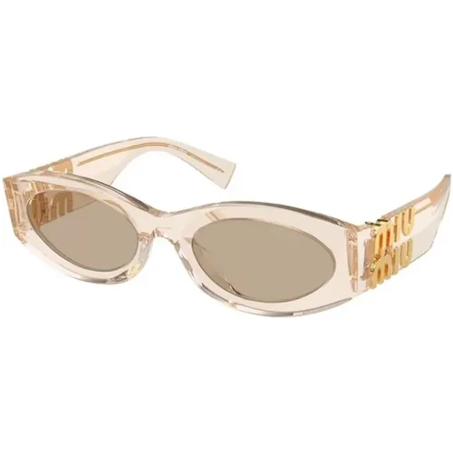 Brauner Rahmen Dunkelbraune Gläser Sonnenbrille , Damen, Größe: 54 MM - Miu Miu - Modalova