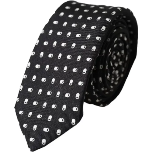 Ties, male, , Size: ONE SIZE Elegant Silk Tie with Logo Details - Dolce & Gabbana - Modalova