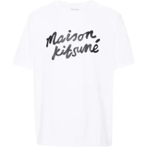 Cotton Tee-Shirt with Logo Print , male, Sizes: L - Maison Kitsuné - Modalova