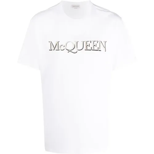 Embroidered Logo Cotton Tee for Men , male, Sizes: M, L, XL - alexander mcqueen - Modalova