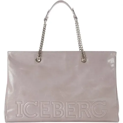 Schultertasche aus rissigem Leder mit emaillierter Metallkette - Iceberg - Modalova