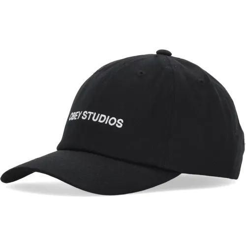 Schwarze Gebogene Schirm Strapback Kappe - Obey - Modalova