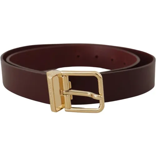 Belts, male, , Size: 90 CM Maroon Leather Belt with Gold Buckle - Dolce & Gabbana - Modalova