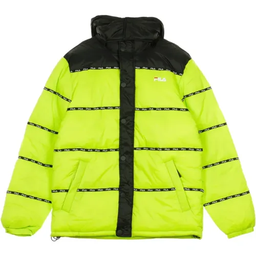 Down Jackets, male, , Size: L Puff Down Jacket in Acid Lime/Black - Fila - Modalova