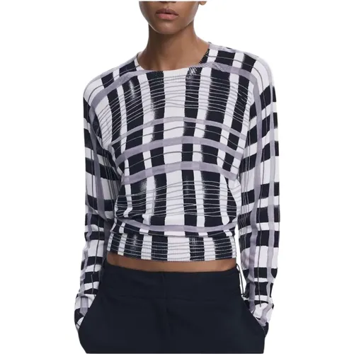 Round-neck Knitwear, female, , Size: XS Viscose Knit Sweater with Ribbed Detailing - Desigual - Modalova