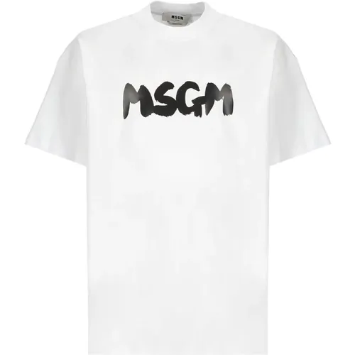Weißes Baumwoll-T-Shirt mit Logo,T-Shirts - Msgm - Modalova