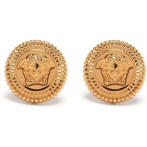 Earrings, female, , Size: ONE SIZE Golden Medusa-Plaque Earrings - Versace - Modalova