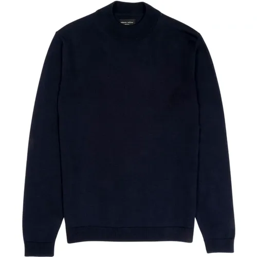 Navy Merino Wool Mockneck Sweater , male, Sizes: XL, S, 3XL, 2XL - Roberto Collina - Modalova