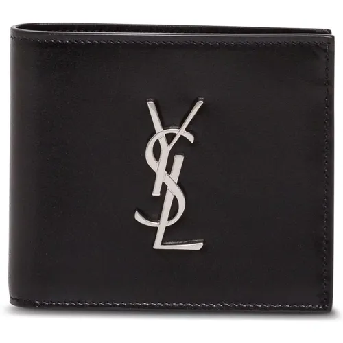Leather Wallet with Metallic Logo , male, Sizes: ONE SIZE - Saint Laurent - Modalova