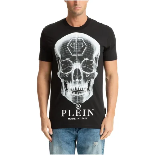 T-Shirts, male, , Size: L Skull Pattern Logo Tee Shirt - Philipp Plein - Modalova