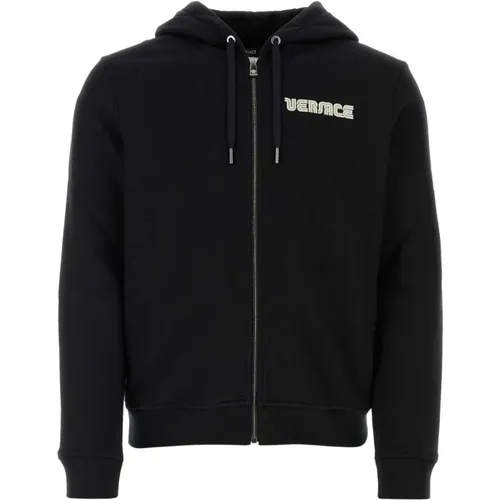Zip-throughs, male, , Size: L Stylish Cotton Sweatshirt - Versace - Modalova