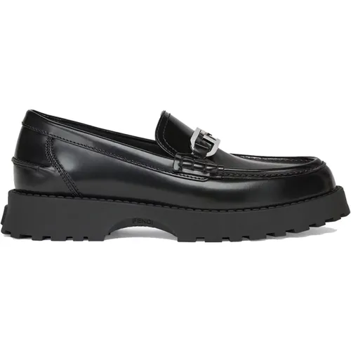 Schwarze flache Schuhe mit OLock Detail - Fendi - Modalova