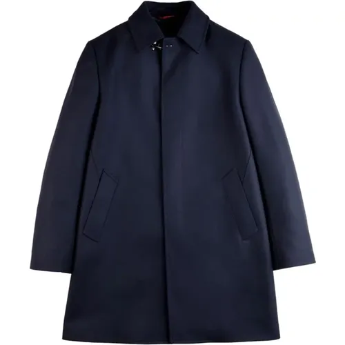 Single-Breasted Coats, male, , Size: L Navy Wool-Cashmere Coat - Fay - Modalova