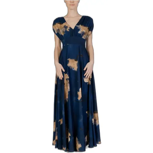 Blaues Blumen V-Ausschnitt Kleid , Damen, Größe: XS - RINASCIMENTO - Modalova