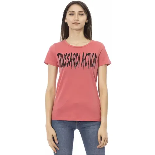 Rosa Baumwoll T-Shirt mit Frontdruck - Trussardi - Modalova