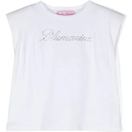 Weiße Rhinestone-Logo-T-Shirt - Blumarine - Modalova
