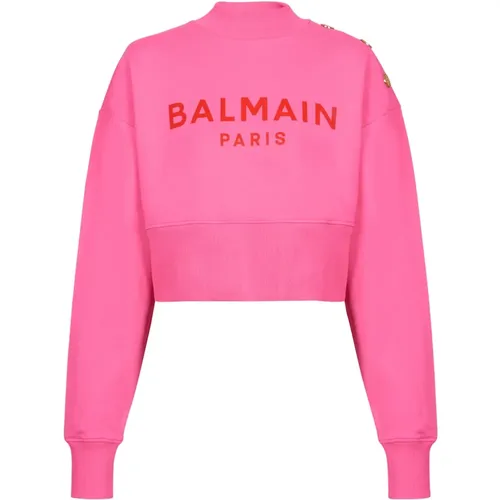 Cropped sweatshirt with Paris print , female, Sizes: S - Balmain - Modalova