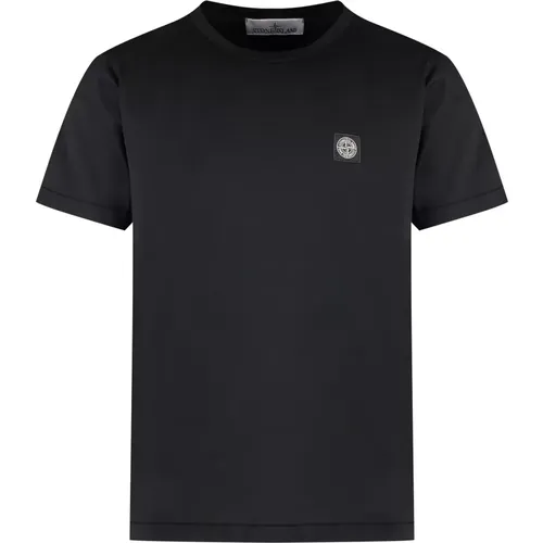 Gerippter Kragen Baumwoll-Crew-Neck T-Shirt , Herren, Größe: M - Stone Island - Modalova