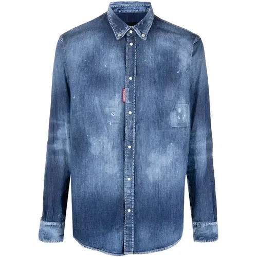 Distressed Denim Shirt for Men , male, Sizes: XL - Dsquared2 - Modalova