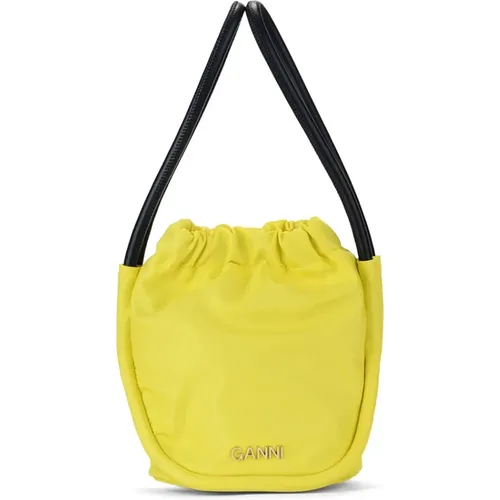 Gelbe fluoreszierende Nylon Knoten Handtasche , Damen, Größe: ONE Size - Ganni - Modalova