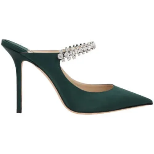 Dark Satin Mule with Embellished Strap , female, Sizes: 7 UK, 6 UK, 3 UK, 5 1/2 UK, 4 1/2 UK, 5 UK, 4 UK, 6 1/2 UK - Jimmy Choo - Modalova