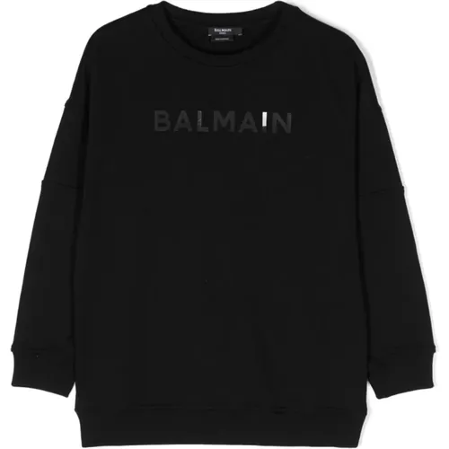 Schwarzer Pullover mit Logo-Print für Kinder - Balmain - Modalova