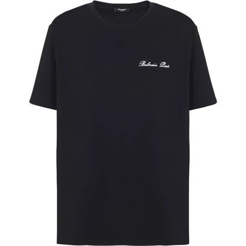 Schwarzes Signature Logo T-Shirt , Herren, Größe: M - Balmain - Modalova