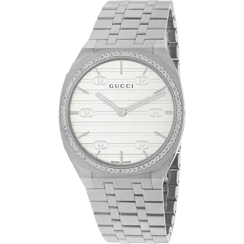 Watches, female, , Size: ONE SIZE Diamond Bezel Stainless Steel Bracelet Watch - Gucci - Modalova