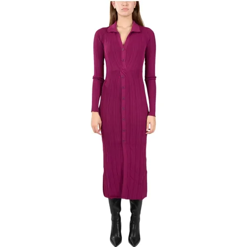 Geripptes Strick-Midi-Kleid mit V-Ausschnitt , Damen, Größe: M - Twinset - Modalova