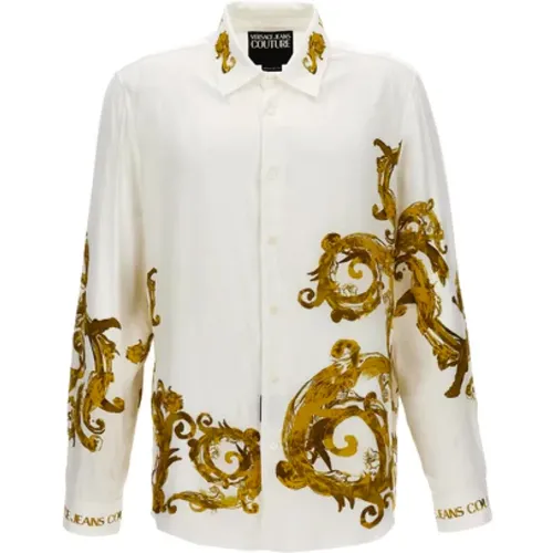 Kurzarm Weiß/Gold Barocco Print Hemd , Herren, Größe: L - Versace Jeans Couture - Modalova