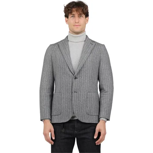 Blazers, male, , Size: L Striped Fabric Single-Breasted Jacket - Circolo 1901 - Modalova