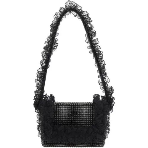 Handbags, female, , Size: ONE SIZE Lace Rhinestone Shoulder Bag with Magnetic Closure - Self Portrait - Modalova