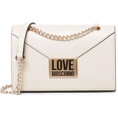 Ivory Shoulder Bag with Flap Closure , female, Sizes: ONE SIZE - Love Moschino - Modalova