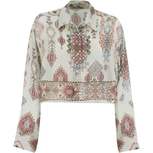 Shirts, female, , Size: S Geometric Floral Print Long-Sleeve Shirt - Ermanno Scervino - Modalova