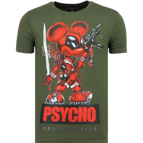 Psycho Mouse Rhinestones - Bedrucktes T-Shirt Herren - 6321G , Herren, Größe: L - Local Fanatic - Modalova