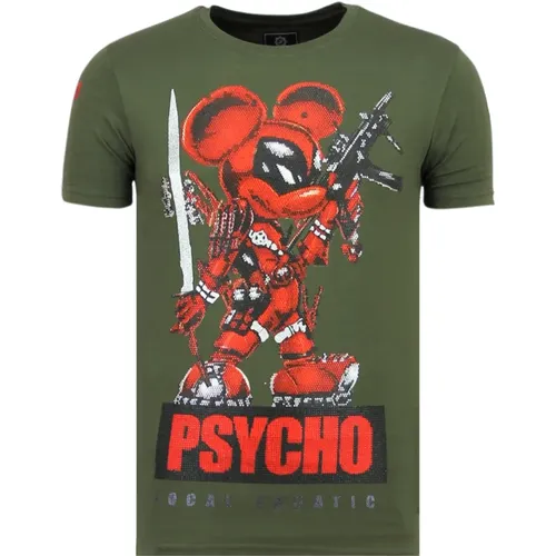 Psycho Mouse Rhinestones - Bedrucktes T-Shirt Herren - 6321G , Herren, Größe: M - Local Fanatic - Modalova